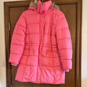 Pink Puffer Coat with Fur Trim